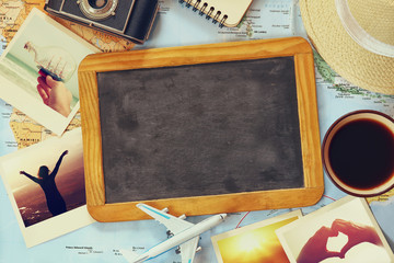 traveling concept. vintage filtered. top view