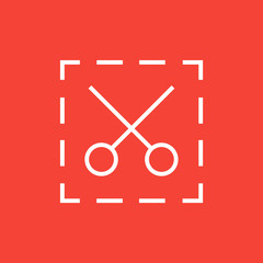 Scissors with dotted lines line icon.