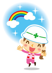 雨上がり　虹と土木女子