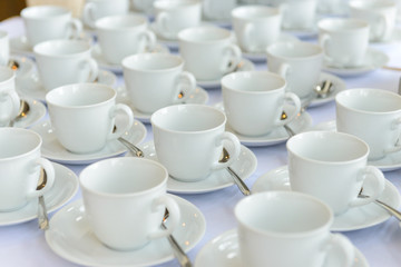 Empty cups waiting for banquet Coffee Time.