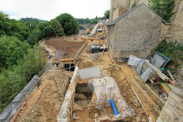Fototapeta premium construction a new road and restoration of ancient building in Luxembourg