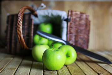 green apple in a basket