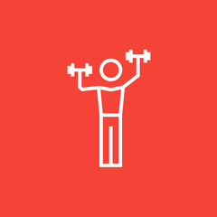 Man exercising with dumbbells line icon.