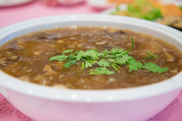  sharks fin soup with crab and mushroom at thai restaurant.
