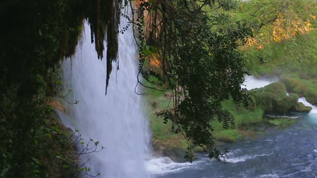 Waterfall in the park. Waterfalls in the green forest. HD 1920x1080.