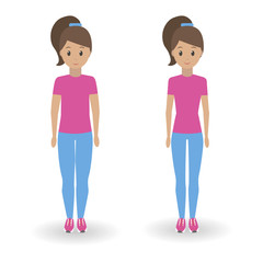 Fat and slim girl, weight loss concept. Vector illustration
