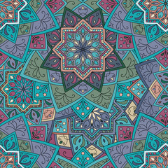 Seamless round pattern for printing on fabric or paper. Hand drawn background. Colored indian ornament. Vector illustration. Elements for your design.  
