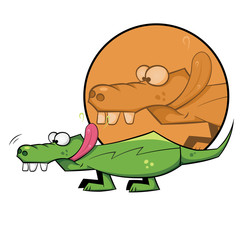 Cute green crocodile with a purple tongue.