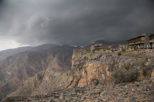 Hajjar Mountain range in Oman just before a storm