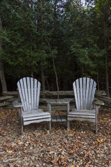 two chairs in a country backyard