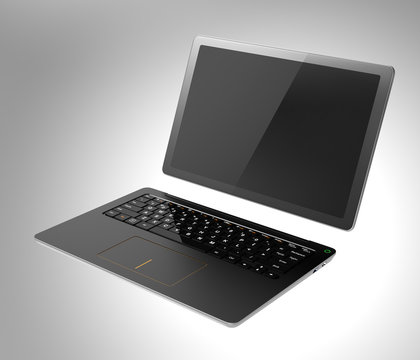 Detachable PC in tablet and keyboard mode. 3D rendering image with clipping path.