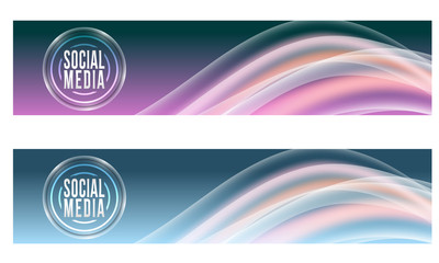 Set of two banners with colored rainbow and social media icon