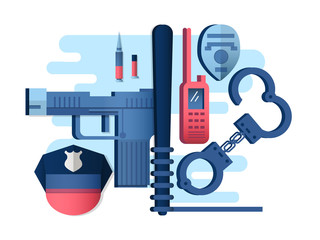 Police things gun and handcuffs