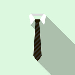 Black necktie on a shirt collar icon, flat style 