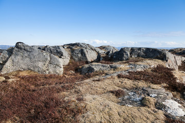 Norwegian mountain landscape, dark gray rocks
