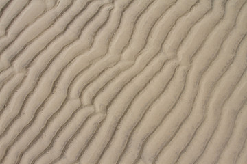 Close up of sand pattern of a beach in the summer