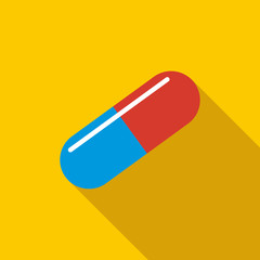 Medical capsule icon, flat style