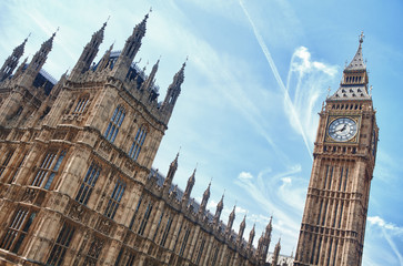 London westminster houses of parliament and big ben in a sunny day