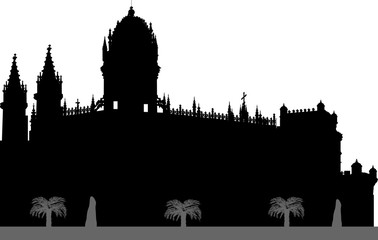 Obraz premium small palm trees near large castle on white