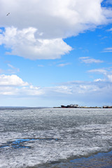 Sky above lake port in spring