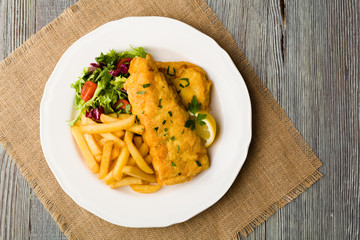 Fried cod with chips.