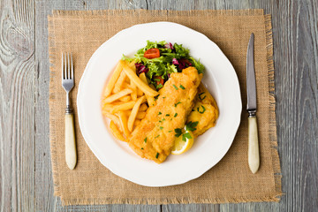 Fried cod with chips.