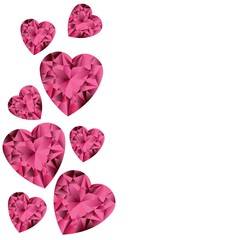 White background with ruby gemstone hearts