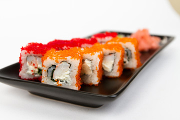 Image of tasty sushi set with crab and red masago
