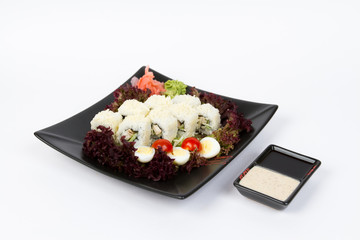 Image of tasty sushi set with chicken