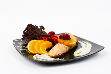 Image of tasty salmon with vegetables
