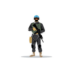 Commando man. Police officer in uniform and face mask. Vector Illustration.