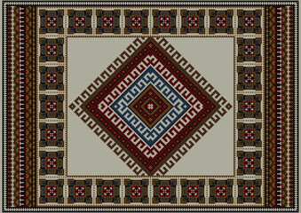 Refined vintage ethnic carpet with beige at the middle
