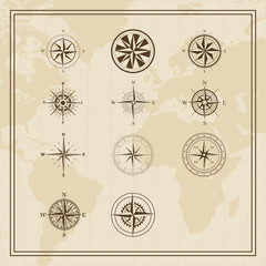 Vector Wind rose on a world map background - 107829146