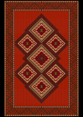 Vintage luxurious ethnic red rug with  red and brown shades 
