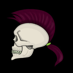 Skull with mohawk hair style isolated