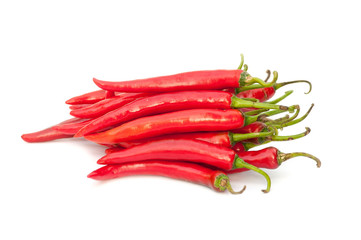 Hot red chili peppers isolated on white background