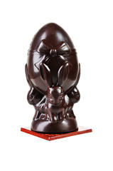Chocolate Easter egg and rabbits isolated on white background