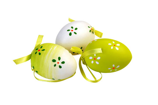 Colorful Easter eggs with decoration isolated on white backgroun