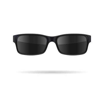 Sunglasses With Black Glasses On White Background. Vector