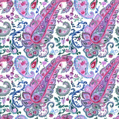 Watercolor paisley seamless background.