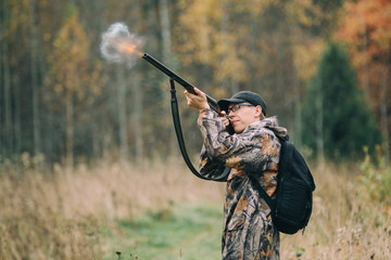 Male hunter in the woods