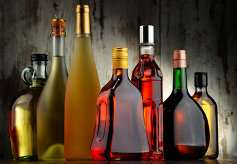 Bottles of assorted alcoholic beverages