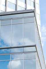 Office facade with glass and reflection