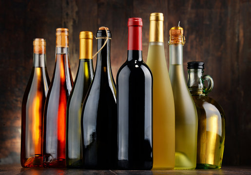 Composition with assorted bottles of wine