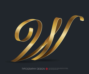 Obraz premium ribbon typography font logo type with Glossy gold decorative silk W letter