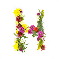 Буква латинского алфавита составленная из цветов на белом фоне