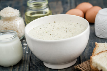 Traditional Turkish Food, Yoghurt Soup Decorated with Ingredient