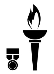 Flambeau et une médaille