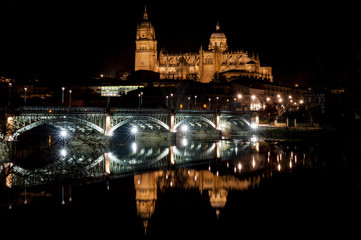 View of the Cathedral of Salamanca by night (Spain)