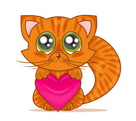 Happy kitten with heart. Valentine's Day
